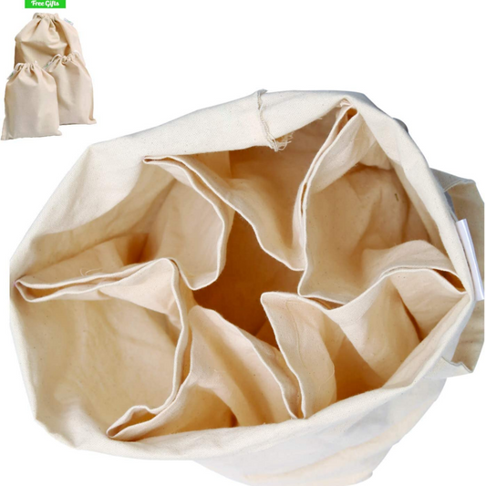 Multi pockets reusable 100% Organic Cotton bag for shopping Grocery, Fruits, Vegetables and Storing kitchen accessories